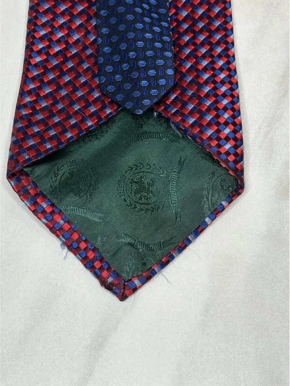 Tommy Hilfiger classic red/burgundy/blue/lt blue micro check 100% silk tie